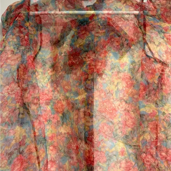 Zara Sheer Floral Blouse - Red and Blue - Picture 5 of 5